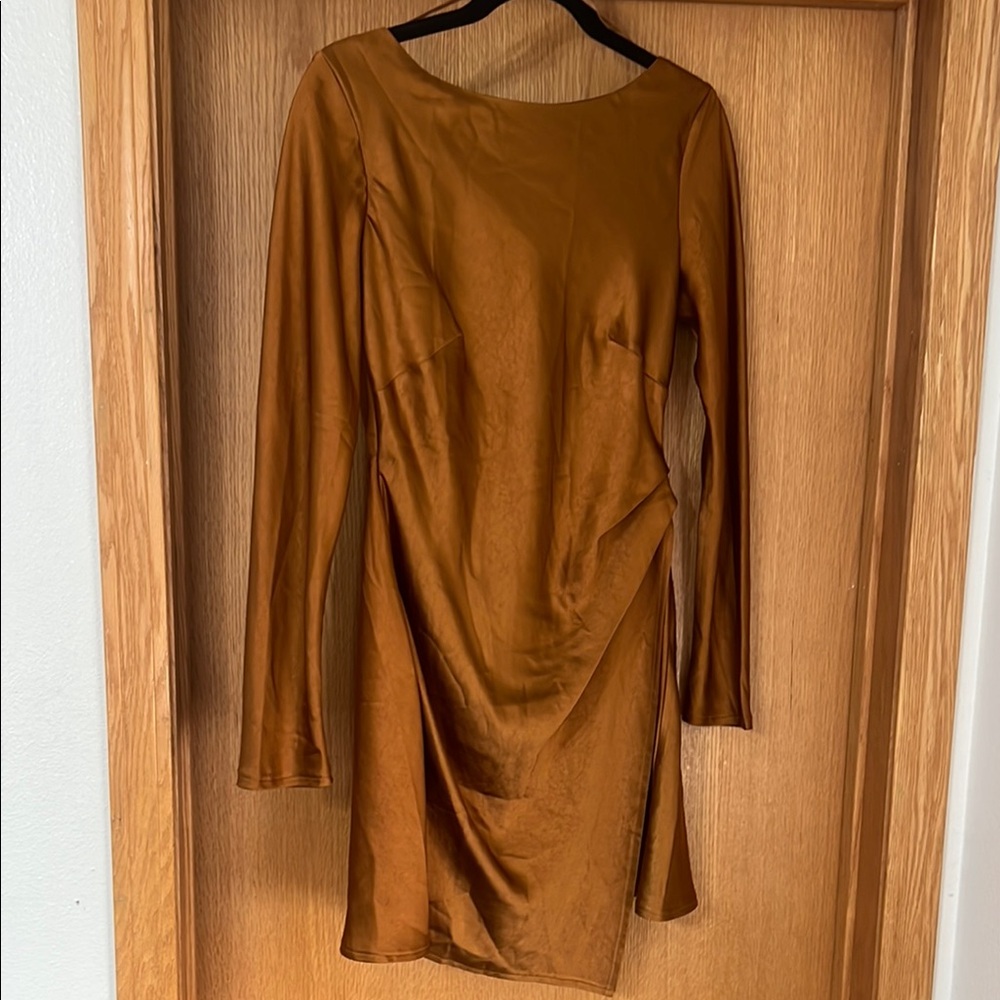 Hello Molly Copper Brown Long Sleeve Mini Dress